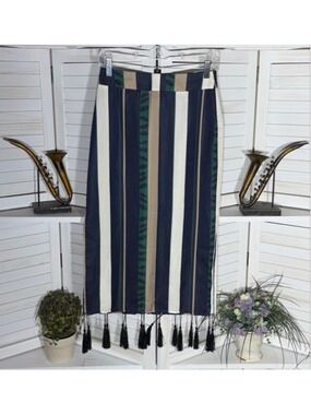 Vintage retro pencil skirt striped 60s mod hippie boho fringes western festival